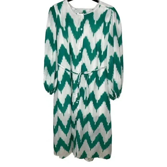 Tuckernuck Beulah Style Charlotte Chevron Printed Midi Dress Green size L - Picture 2 of 10